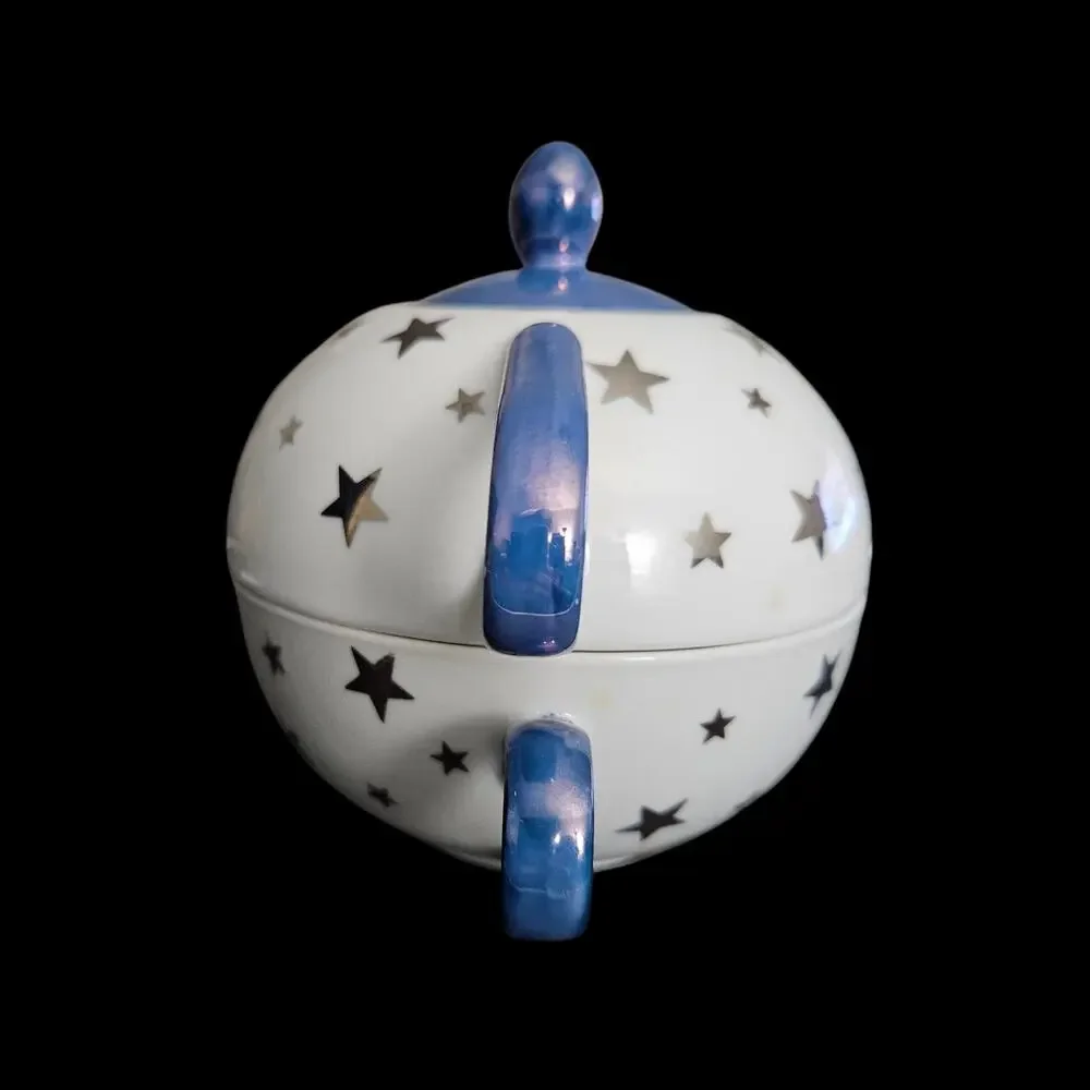 C&R Porcelain Japan Stacking Teapot Cup Blue Silver Stars Natural Wonders